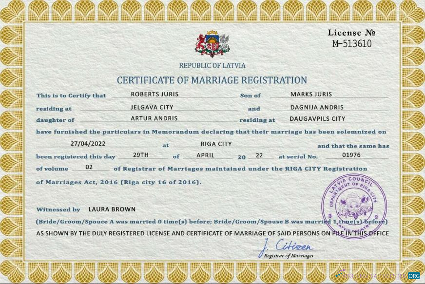 Download Latvia marriage certificate PSD template Photoshop template